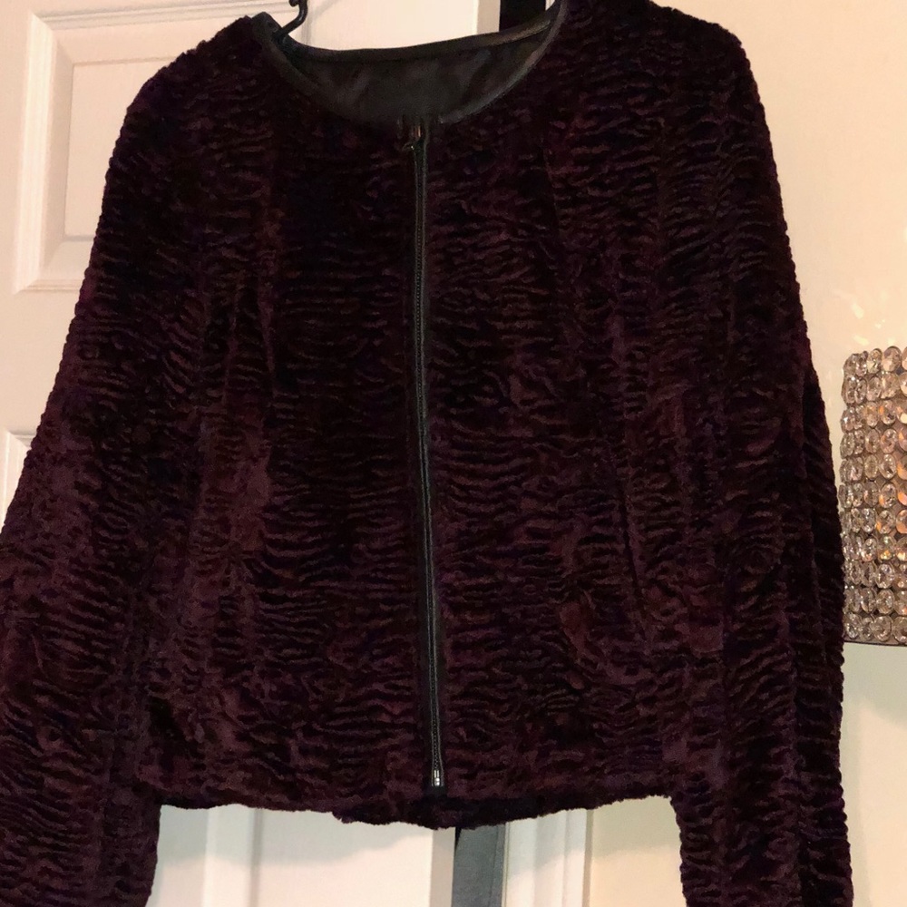 Trouve Faux Fur Leather Trim Deep Purple Jacket